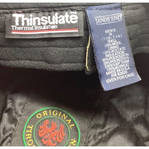 Tiroler Loden 100% Wool Insulated Flat Cap Ear Flap Men Medium Lands End Black - Picture 4 of 7